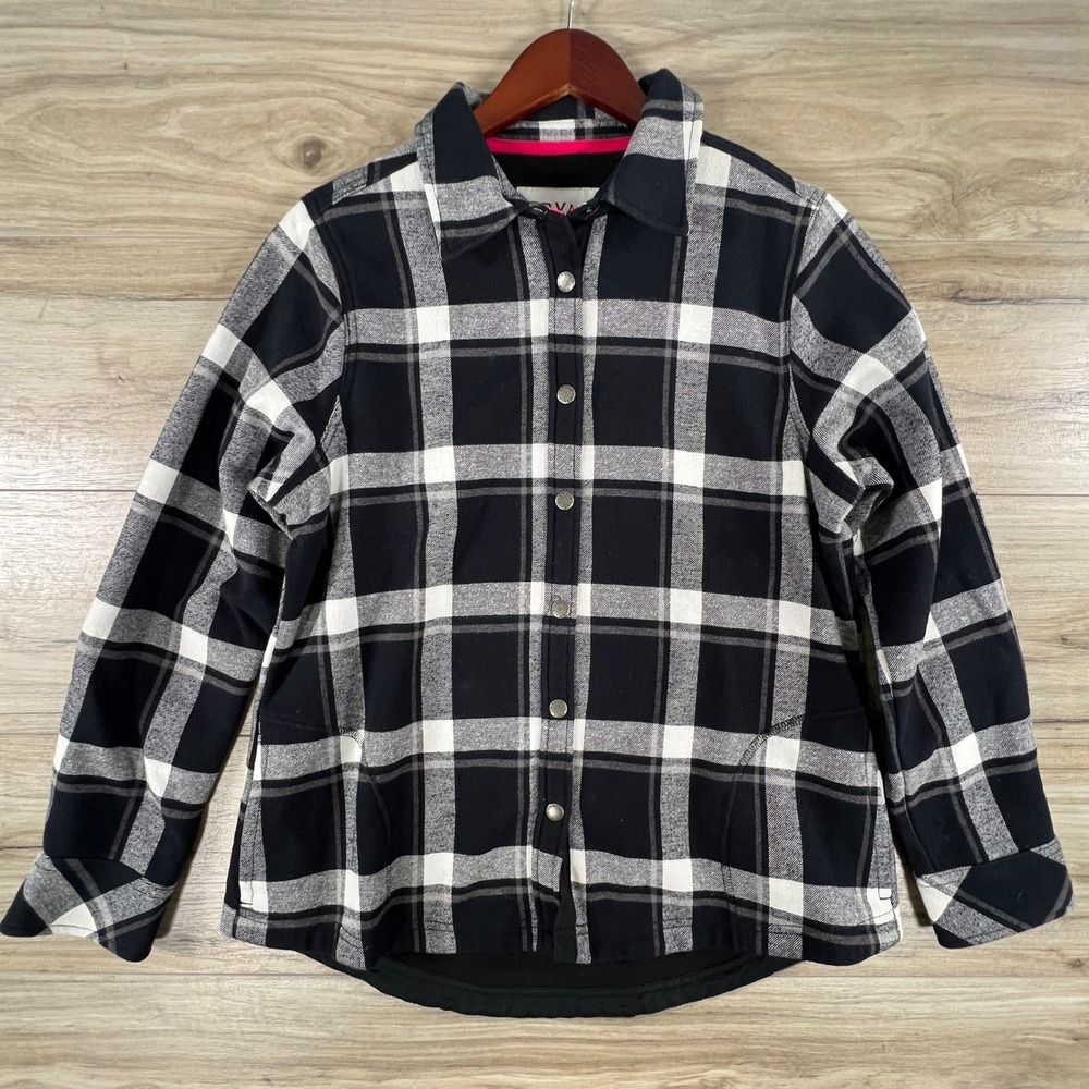 Orvis Womens Black White Plaid Fleece Lined Flannel Shirt Jacket M 1316588